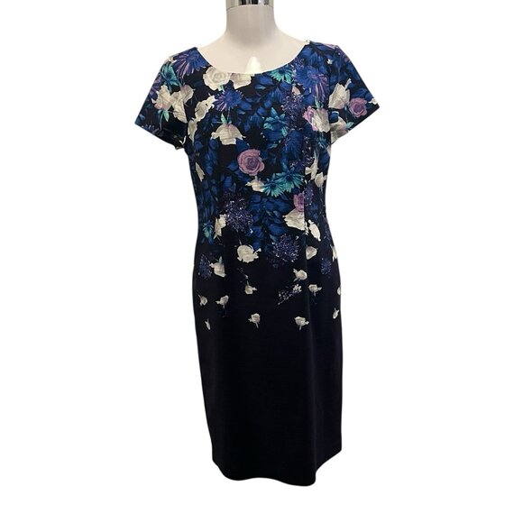 Talbots Sheath Dress Floral Size 4 Lined Blue Purple Cotton Business Work Office - Picture 2 of 9